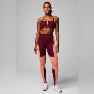 Fabletics Atlantis Seamed High-Waisted Legging | M | Merlot/Coral | EUC
